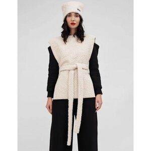Kobzart Ukrainian Brand Faux Sherpa Pull Over Belt Vest Cream Size M-L Layering